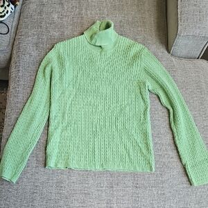 Green Cable Knit Turtleneck Sweater